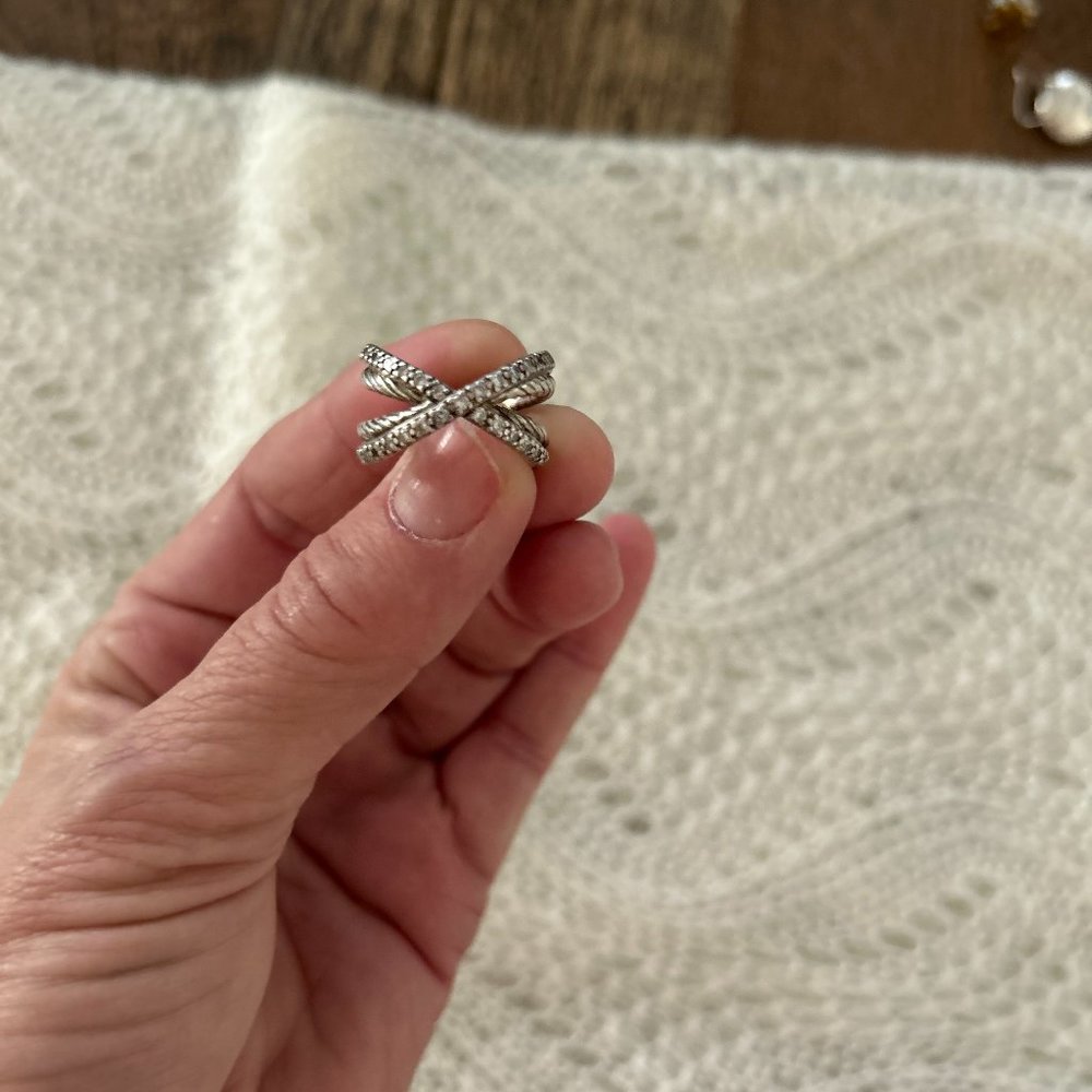 David Yurman Sterling Silver Diamond Crossover Ring